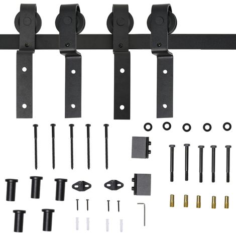 Sistema de puerta corredera para puerta de madera, carril de 200 cm, acero negro, 9 accesorios (1/5)