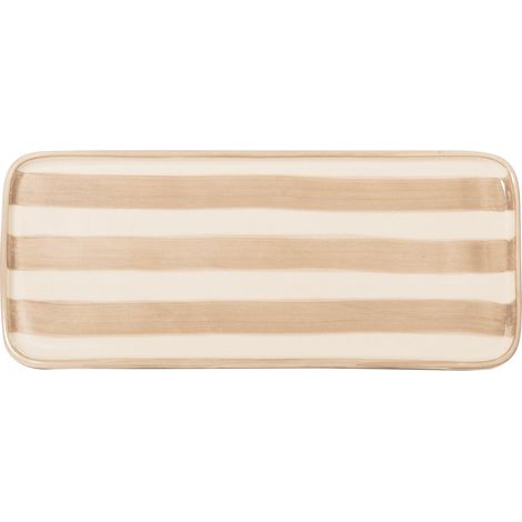 Lido Ceramiche Piatto Rettangolare Serie Righe Set 2 Pezzi Colore Sabbia Artigianato Made in Italy Design Moderno ed Elegante per Tavola Premium