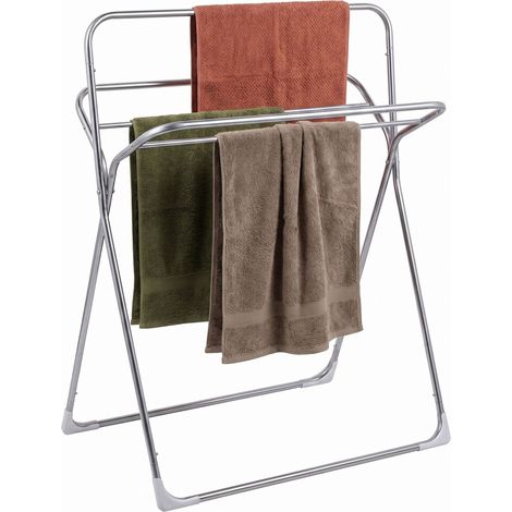 Relaxdays Towel Rack, HxWxD: 106.5 x 78.5 x 34.5 cm, brushed stainless steel, 5 staggered bars, freestanding, silver (1/5)
