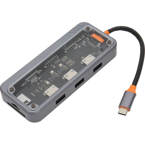 Transparente 10-in-1-Dockingstation mit USB-Typ-C-Hub, PD-Schnellladefunktion, USB-3.0- und 2.0-Anschlüssen sowie Gigabit-Ethernet-Anschluss. Kompatibel mit Laptops und Fernsehern. (1/5)