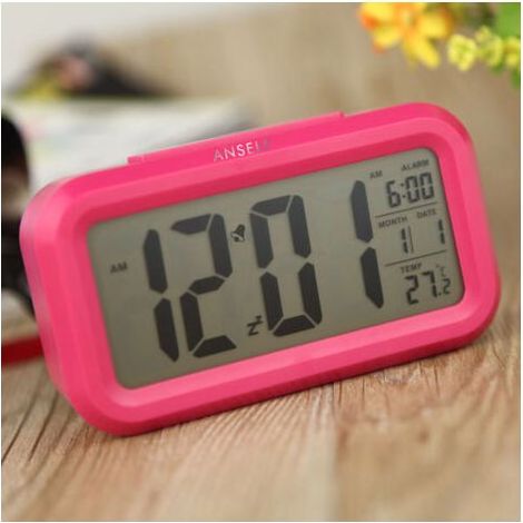 Digitaler Wecker, Morgenwecker, LED-Anzeige für Temperatur und Kalender, Reisewecker mit Nachtlicht, rot (1/5)