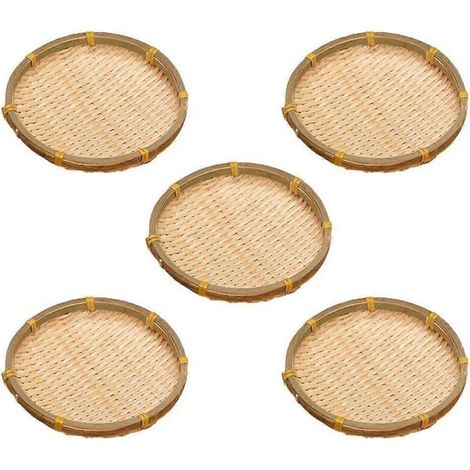 Lot de 5 paniers tressés en bambou faits main pour le rangement d'articles ménagers divers, avec tamis (1/3)