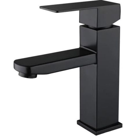Robinet de lavabo noir en acier inoxydable à poignée unique, eau chaude et froide, robinet d'évier noir, robinet mitigeur de salle de bain noir (sans conduite d'eau)-robinet lavabo vasque (1/5)