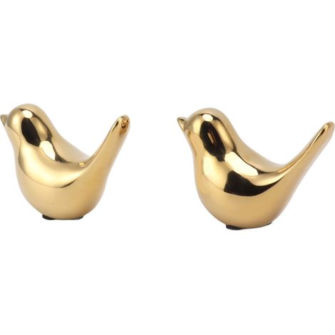 Lot de 2 figurines d'oiseaux en céramique plaquée or, style nordique moderne et abstrait, pour la décoration de la maison ou du bureau. (1/5)