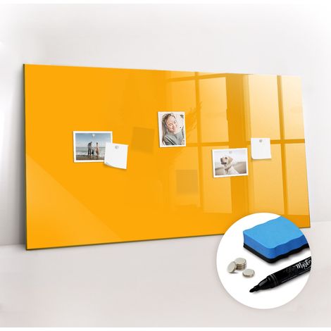 Tableau magnétique, panneau d’affichage, pense-bête, impression sur Verre – 120 cm x 60 cm - Jaune foncé (1/5)