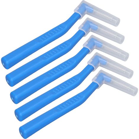 Lot de 5 brossettes interdentaires en forme de L, nettoyage efficace, élimination de la plaque dentaire, brosses orthodontiques pour l'hygiène dentaire (bleues) (1/5)