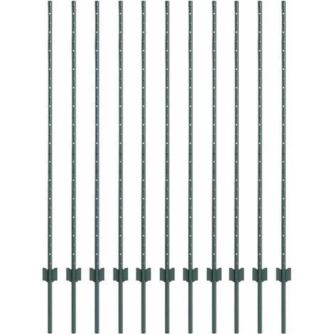 Poteau de clôture. 11 pcs Vert 140 cm Acier (1/5)