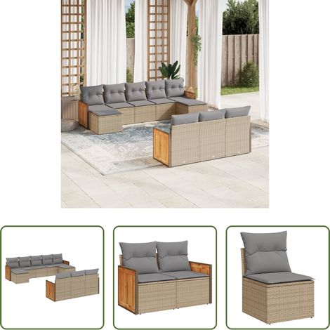 Gartensessel - 10-tlg. Garten-Sofagarnitur mit Kissen Beige Poly Rattan (1/5)