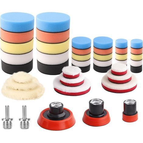 Éponges de Polissage, 43Pcs 30mm 50mm et 80mm Kit de Polissage Pad Éponge à polir Kit pour Voiture Ponçage Polissage pour Polisseuse Machine à polir (1/4)