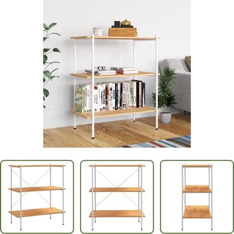 Étagère de bureau -  Étagère à 3 niveaux Blanc et chêne 80x40x92 cm (1/5)