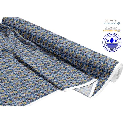 TESSUTI DECORATIVI PER ESTERNI OXFORD - Motivo foglie blu I DR132 (1/5)