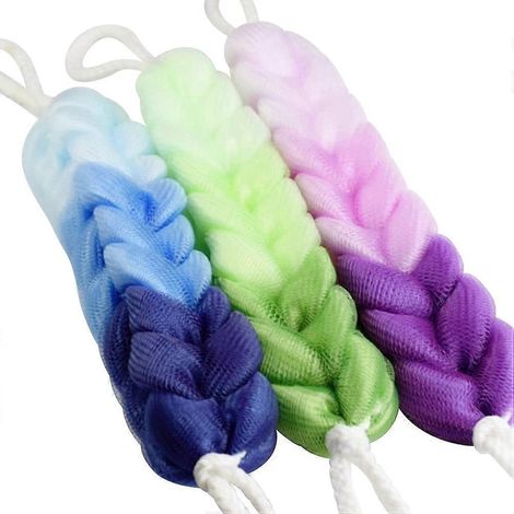 Lot de 3 éponges exfoliantes pour le bain et la douche, avec poignée et sangle dorsale, multifonctions et double face (violet dégradé).-30.00X5.00X3.00CM (1/2)