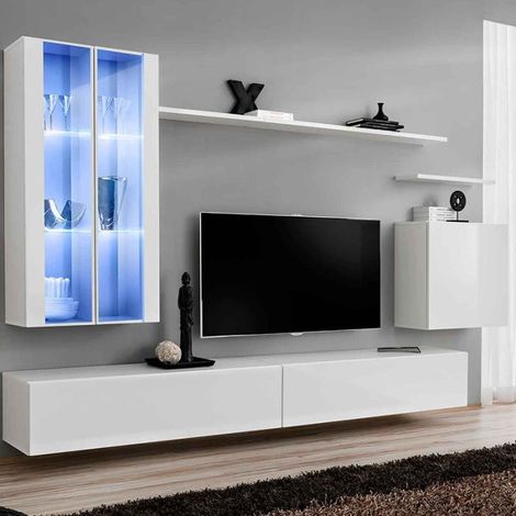 Meuble TV Mural Design "Switch XII" 270cm Blanc (1/5)