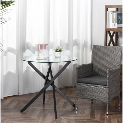 Tavolo rotondo in vetro temperato nero con struttura in metallo 80 x 80 x 75 cm (1/5)