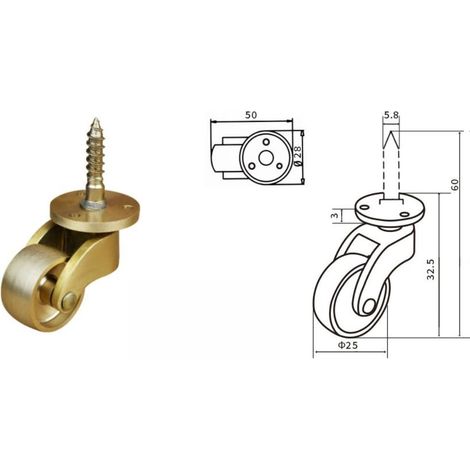 Set di 4 ruote silenziose in ottone per mobili, girevoli a 360 gradi, ruote resistenti per tavoli, divani, portavasi con viti (1/4)