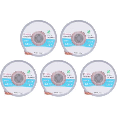 5 Pièces Mèche à Souder Rouleau Tresse Cuivre 1.5m Longueur 3.5mm Largeur Outil de Suppression pour Souder Dessouder (1/5)