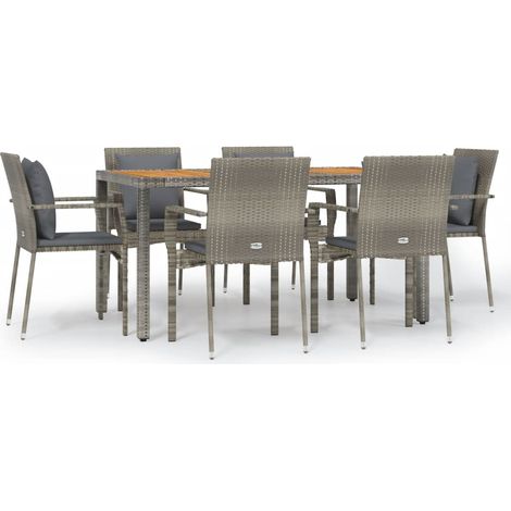 Maison Exclusive - 7-tlg. Garten-Essgruppe mit Kissen Grau Poly R (1/5)