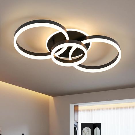 Amdelne LED Deckenleuchte Schwarz 50W 4800LM,Moderne 3-Ring Acryl 50cm,3000-6500K,Fernbedienung,Memoryfunktion,für Schlafzimmer Wohnzimmer  [Klasse F]