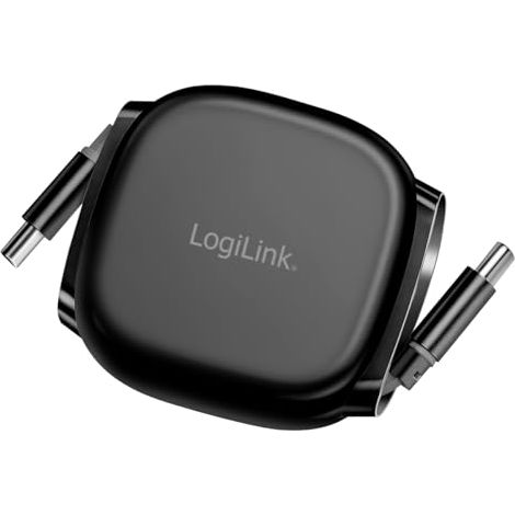 LogiLink Cable de conexión USB 2.0 tipo C macho a macho, extraíble y retráctil, práctico y portátil, 480 Mbit/s, 60 W, negro, 1 m