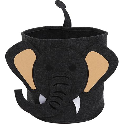 Panier à linge en coton épais motif animal cartoon, seau de rangement pour jouets d'enfants, vêtements sales et débris ménagers 30x27cm éléphant (1/5)