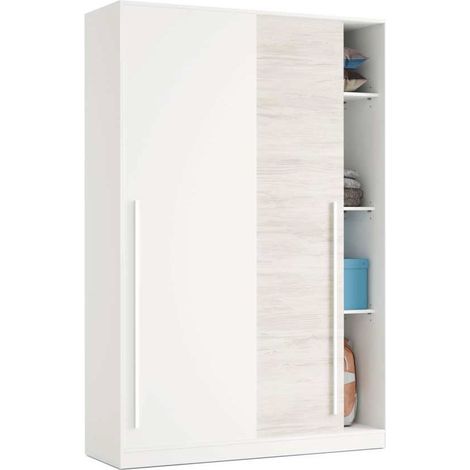 Armoire avec 2 portes coulissantes coloris blanc artic / blanc poli - Hauteur 200 x Longueur 120 x Profondeur 50 cm