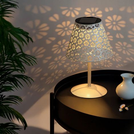 Lampe solaire LED de table, lumière chaude 2500K, dimmable, résistante à l’eau IP44, batterie intégrée, idéale pour terrasse et jardin. (1/5)