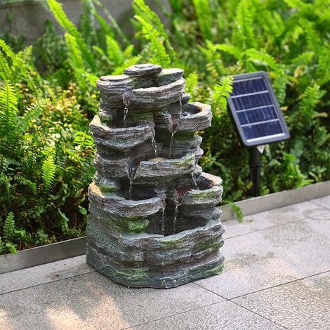 Solar Energy Rock Garden Resin Fountain Waterfall with Lights (1/5)