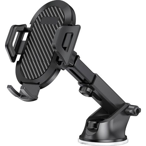 Handyhalterung fürs Auto – Universelle Saugnapfhalterung für Windschutzscheibe, Armaturenbrett oder Schreibtisch (12–18 cm) – Design in Carbonfaser-Optik, vibrationsfest und um 360° verstellbar (1/5)