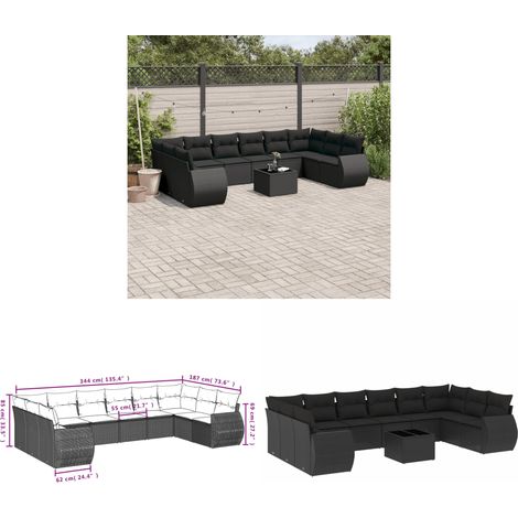 11-tlg. Garten-Sofagarnitur mit Kissen Schwarz Poly Rattan - Gartenmöbel Set - Outdoor Möbel - Rattan Gartenset - Lounge Set - Esstisch Set - Home & Living (1/3)