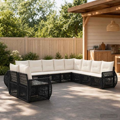 vidaXL Set Divano da Giardino 10 pz Nero e Bianco Crema polyrattan (1/5)