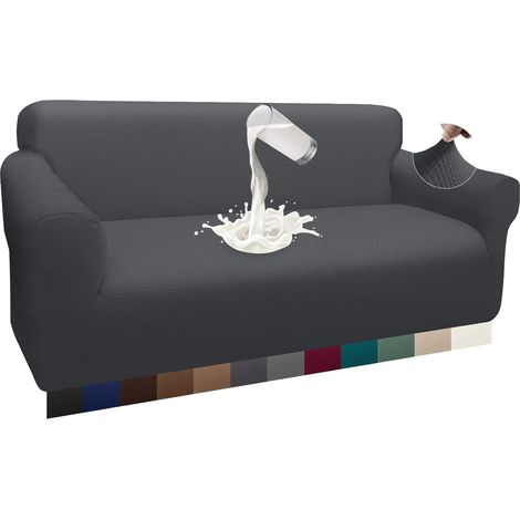 Housse de canapé, épaisse et imperméable, 1 pièce, chic, luxueuse, en jacquard, élastique, avec mousse antidérapante, 3 places, adaptée aux familles avec des animaux domestiques comme le chien, grise (1/5)