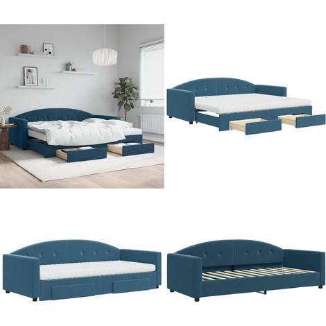 Tagesbett Ausziehbar mit Schubladen Blau 90x200 cm Samt - Sofa - Schlafsofa - Gästebett - Tagesbett - Bett - Home & Living (1/5)