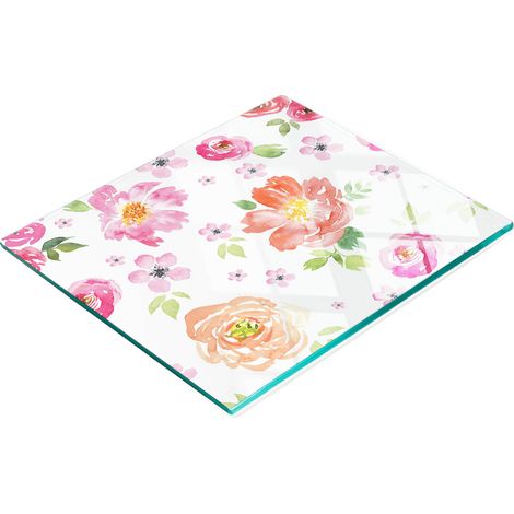Tagliere e vassoio decorativo in vetro con motivo floreale ad acquerello, 60x52 cm. (1/5)