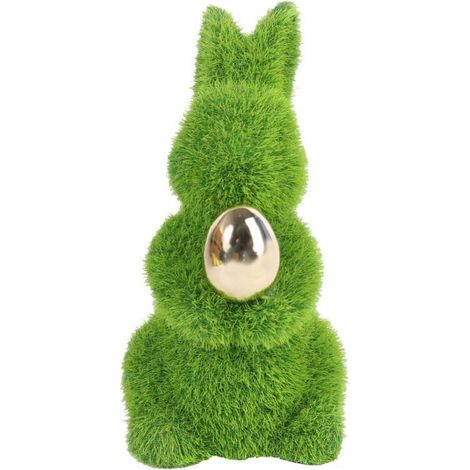 Beflockter Hase mit goldenem Ei, 14 cm, grün (1/2)