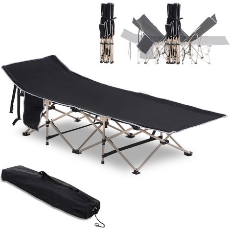 Lit de camp pliant, résistant aux intempéries, avec sac de transport, 190 x 68 x 52 cm, noir