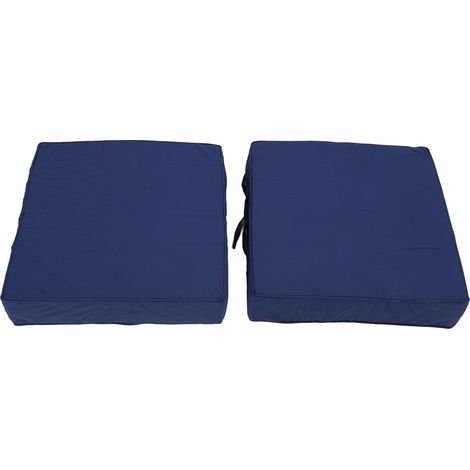 GARRYFIZH Lot de 2 coussins de chaise de patio 48 x 48 x 10 cm, siège d'extérieur pour meubles de jardin, canapé, avec sangles de poignée, housse lavable carrée, bleu marine