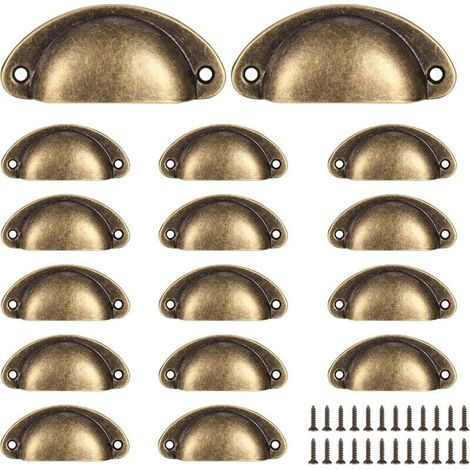 Lot de 16 poignées vintage demi-rondes pour tiroirs, poignées et boutons de porte d'armoire de cuisine, poignées de porte de commode
