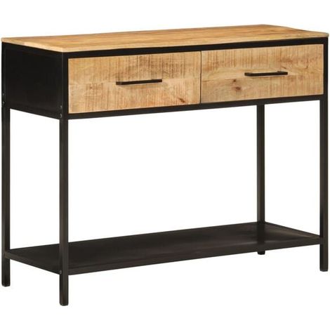 Table Console 100x35x76 cm en Bois Massif de Manguier et Fer, Meuble d'Entrée Style Industriel (1/5)