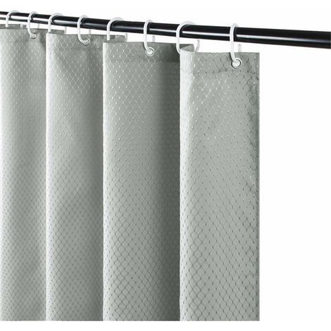 Ecleanfy - Rideau de douche 180x200 cm gris motif gaufre - polyester imperméable anti-moisissure, lavable +12 crochets (1/5)