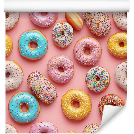 Bunte Donut-Tapete in Koralle und Rot für Wohn- und Schlafzimmer, 50 x 1000 cm (1/4)