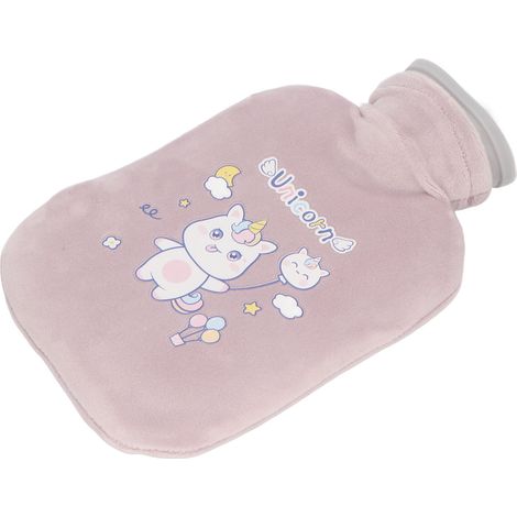 Bouillotte avec housse douce, portable pour étudiant et maison, motif cartoon mignon, PVC 500ML, rose et violet, sac d’eau chaude confortable. (1/5)
