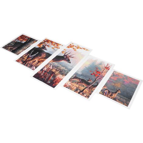 Lot de 5 Toiles sans Cadre Cerf Animaux Tableau Moderne Décoration Murale Salon Maison (1/5)