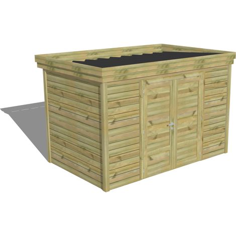 ABRI DE JARDIN bois Pin autoclave 27mm - 3,44x2,14m / 7,4m2 - Bac acier - Abri Français