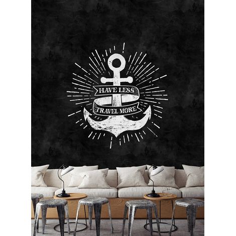 Papier peint panoramique à motif encre et écritures | Tapisserie panoramique noire et blanche | Papier peint panoramique pour chambre d'ado - 270 x 400 cm (4 pièces) (1/5)