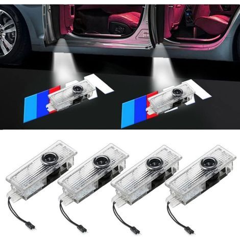 Lot de 4 projecteurs de lumière de porte de voiture, projecteur de logo d'éclairage de porte à LED pour porte de voiture, projection de porte de voiture à LED pour série 1 2 3 4 5 6 7 X1 X2 X3 X4 X5 X (1/4)