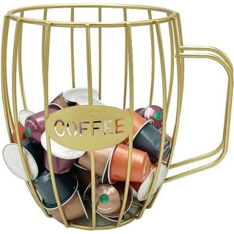Porte-dosettes de café en métal, porte-capsules de café, panier de rangement pour plan de travail de cuisine, bar à café, organisateur de station de café (doré) (1/5)