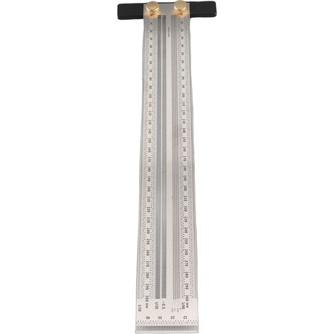 Regla con ranura en T de acero inoxidable plateado de 30 cm para marcado y medición precisos en carpintería. (1/5)