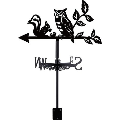 Outdoor Garden Weathervane Owl and Squirrel Wind Direction Indicator Measuring Instrument Roof Installation Outdoor Garden Decoration Black (1/5)