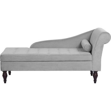 Right-Hand Chaise Lounge PESSAC Velvet Light Grey with Storage