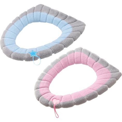 Housses d'abattants WC et de réservoir Ensemble de 2 housses de siège de toilette lavables et douces, avec coussin chauffant. (1/5)